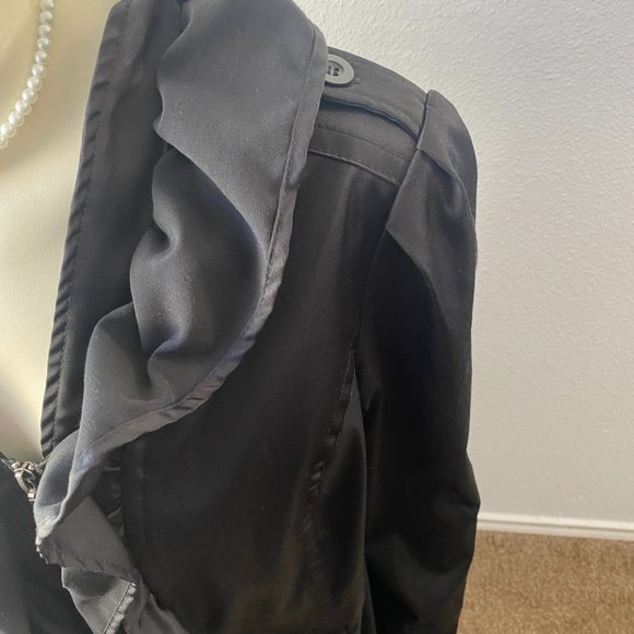 Ruby Cho Ruffle Jacket Black Front Zip Long Sleeve Size L - Picture 6 of 12
